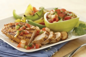 Grilled Chicken with pico de gallo—A food high in protein. 